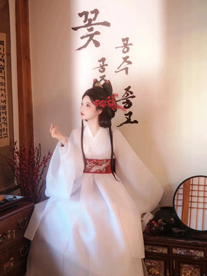 White bridal hanbok for women – traditional Korean wedding dress with elegant palace design, perfect for ceremonies, photoshoots, and stage performances