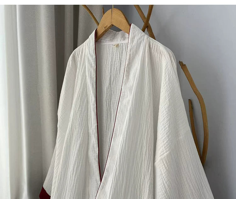 Wide sleeve construction of the breathable two-layer cotton gauze robe