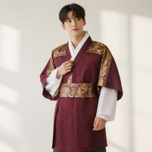 Wine red gold men's Korean hanbok robe set modern product main image