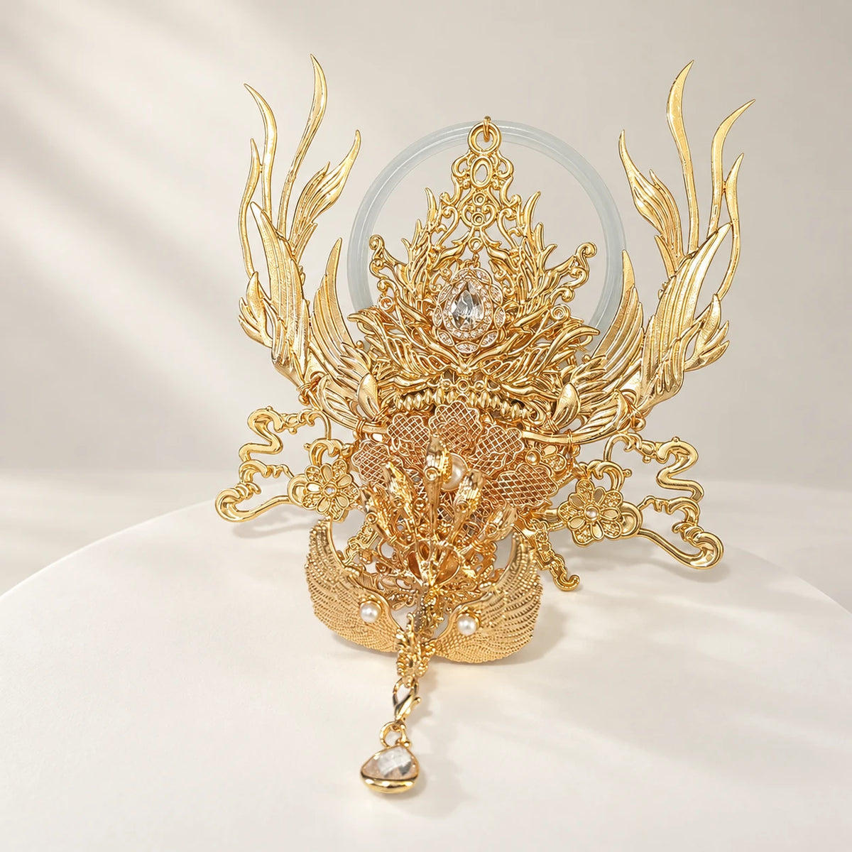 Crown and small phoenix hairpin with clear accents