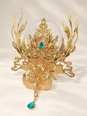 Xianyu gold-tone phoenix crown displayed alone