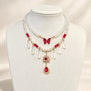 Double-layer red-accent necklace
