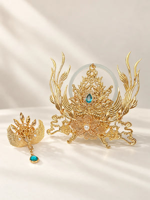 Crown and separate small phoenix hairpin display