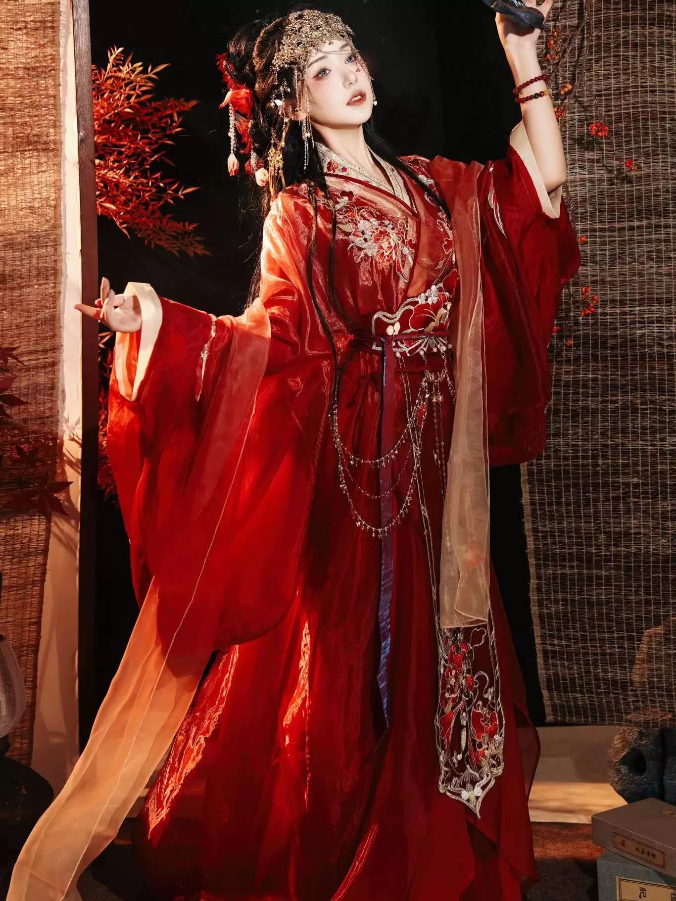 Yu Ji red Warring States Hanfu robe full outfit product photo
