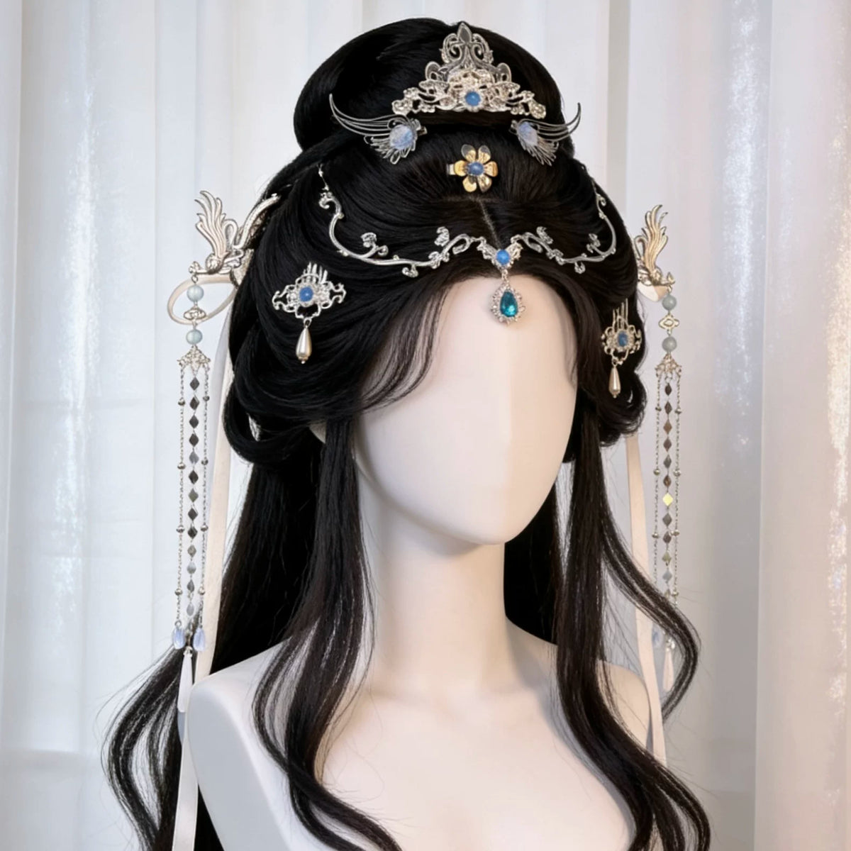 Eleven-piece hair accessory set styled on a black wig