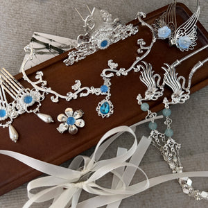 Yueling hair accessory pieces arranged to show their shapes