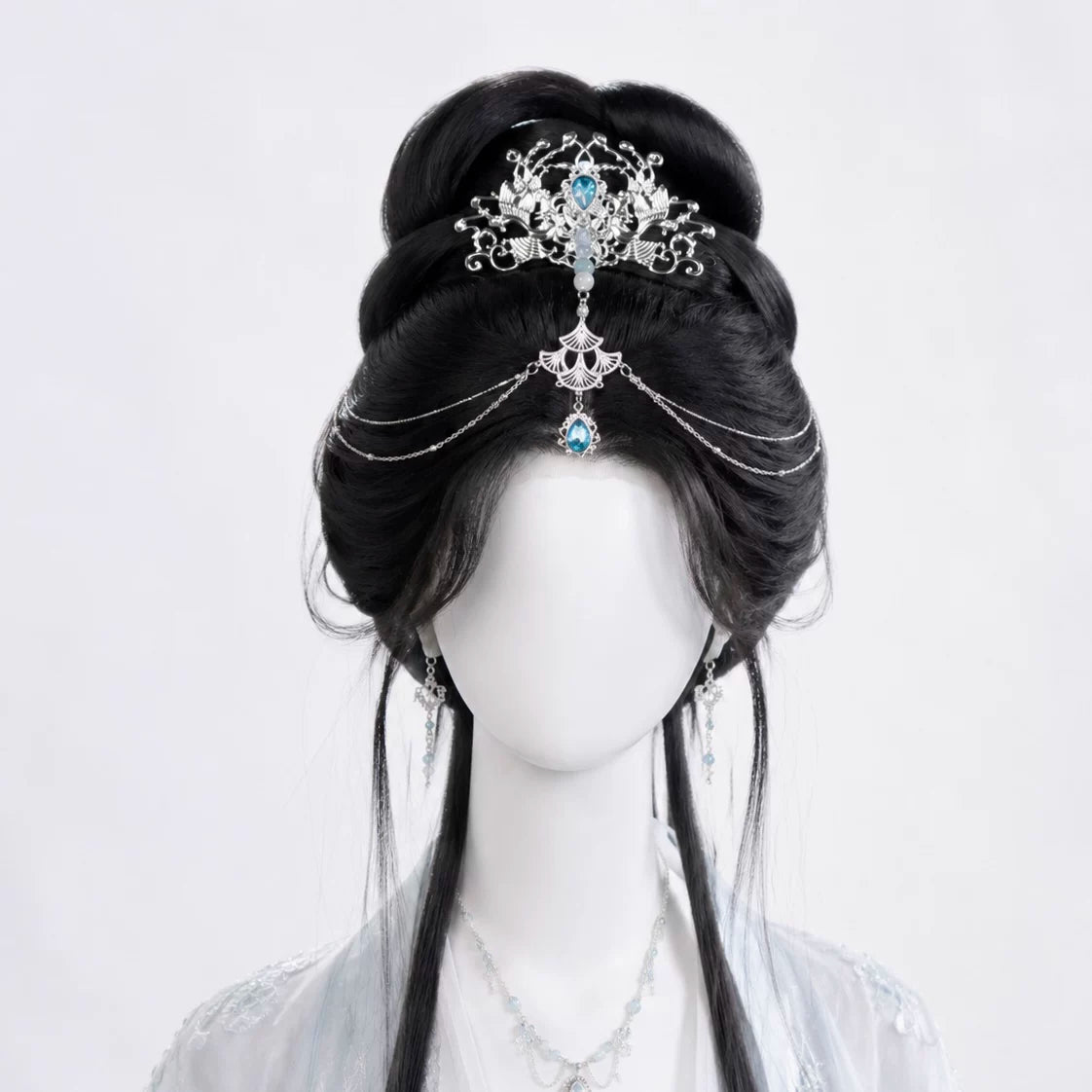 Zhuyan forehead crown and draped chains front view