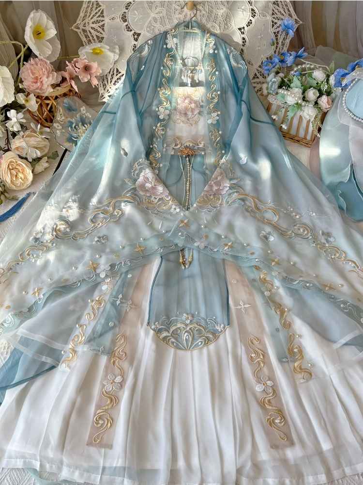 Discover blue traditional hanfu for women with elegant hanfu sleeves, intricate hanfu patterns, and layered designs. Perfect as a princess hanfu dress, fairy hanfu dress, or sexy hanfu, it’s ideal for hanfu cosplay, hanfu dance style, or casual wear. Shop plus size hanfu, hanfu skirts, and more at our trusted hanfu shop, featuring hanfu for sale from top chinese clothing brands and the best Chinese designer clothing websites.