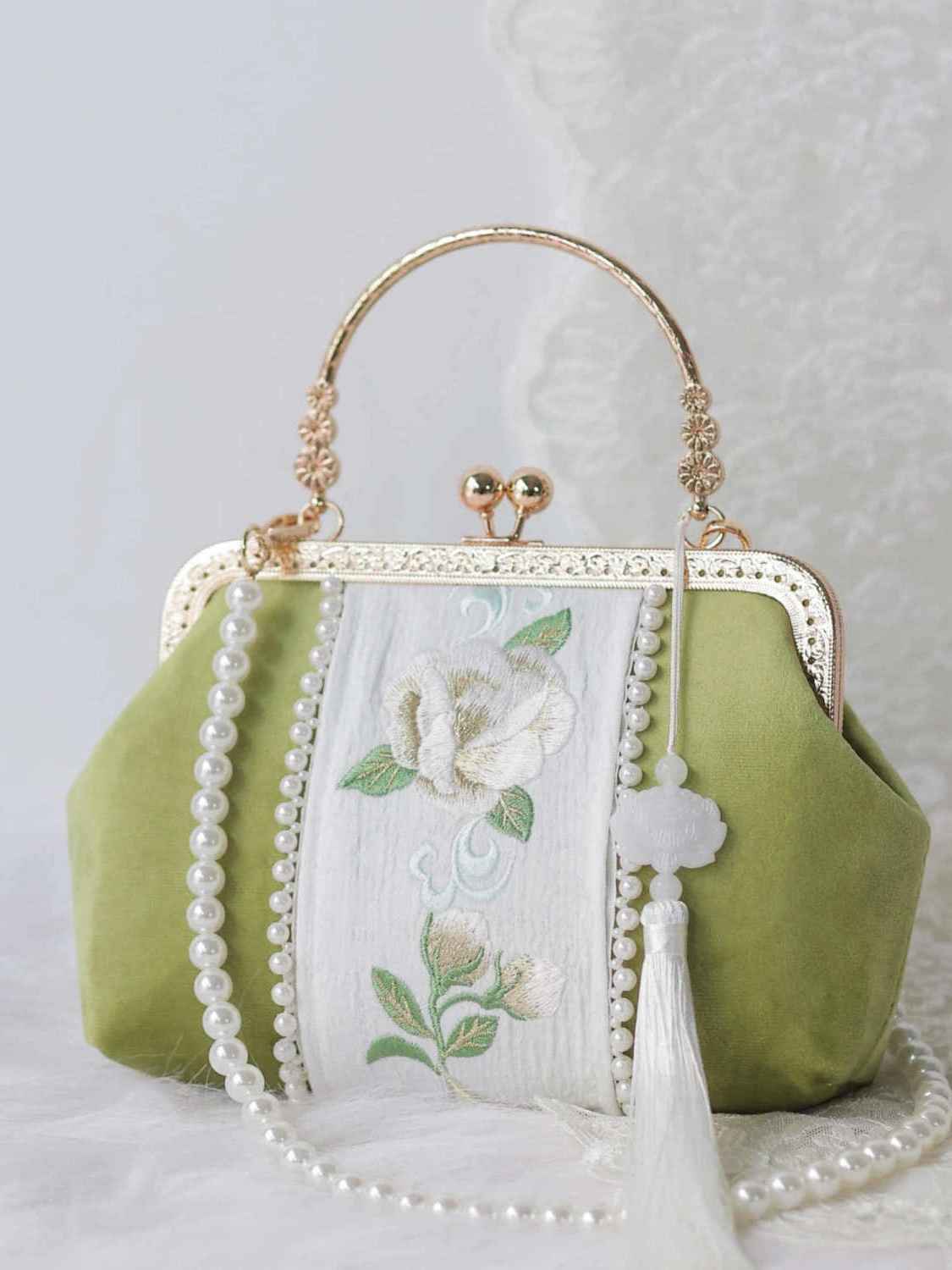 Green Handmade Embobridery Bag Handmade Embroidery Hanfu/Qipao Cheongsam Bag - Elegant and Practical Accessory with Intricate Traditional Chinese Designs for Fashion-Forward Women - Shop Now