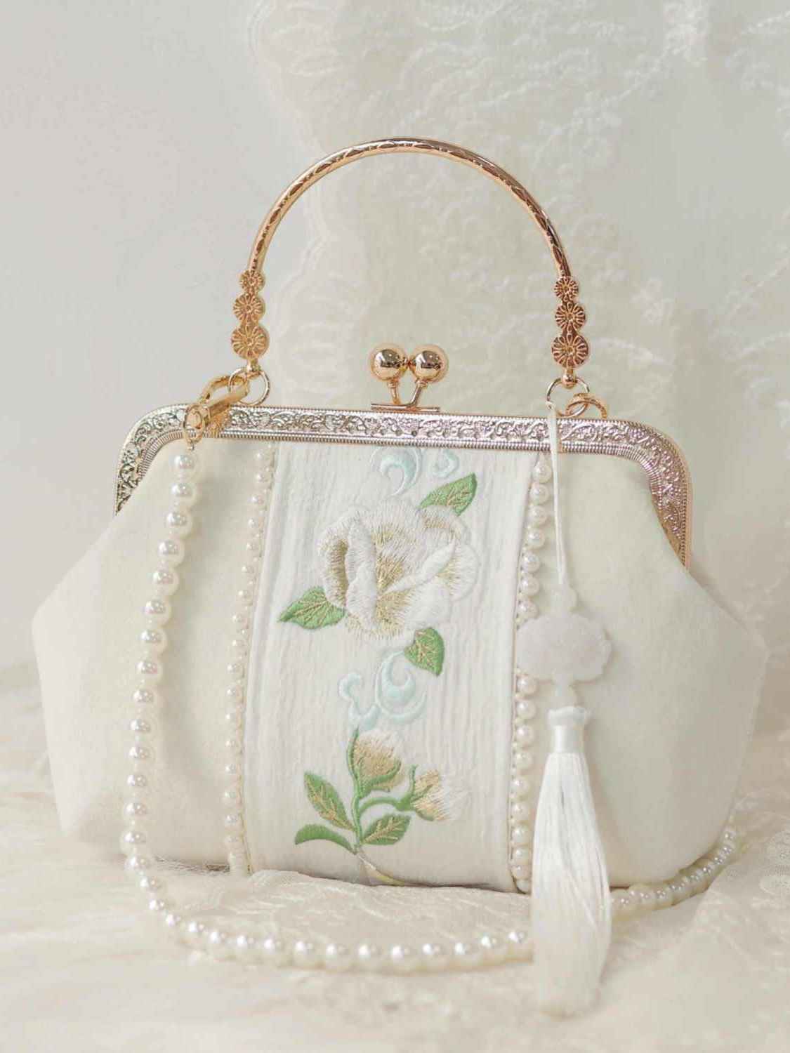 White Handmade Embobridery Bag Handmade Embroidery Hanfu/Qipao Cheongsam Bag - Elegant and Practical Accessory with Intricate Traditional Chinese Designs for Fashion-Forward Women - Shop Now