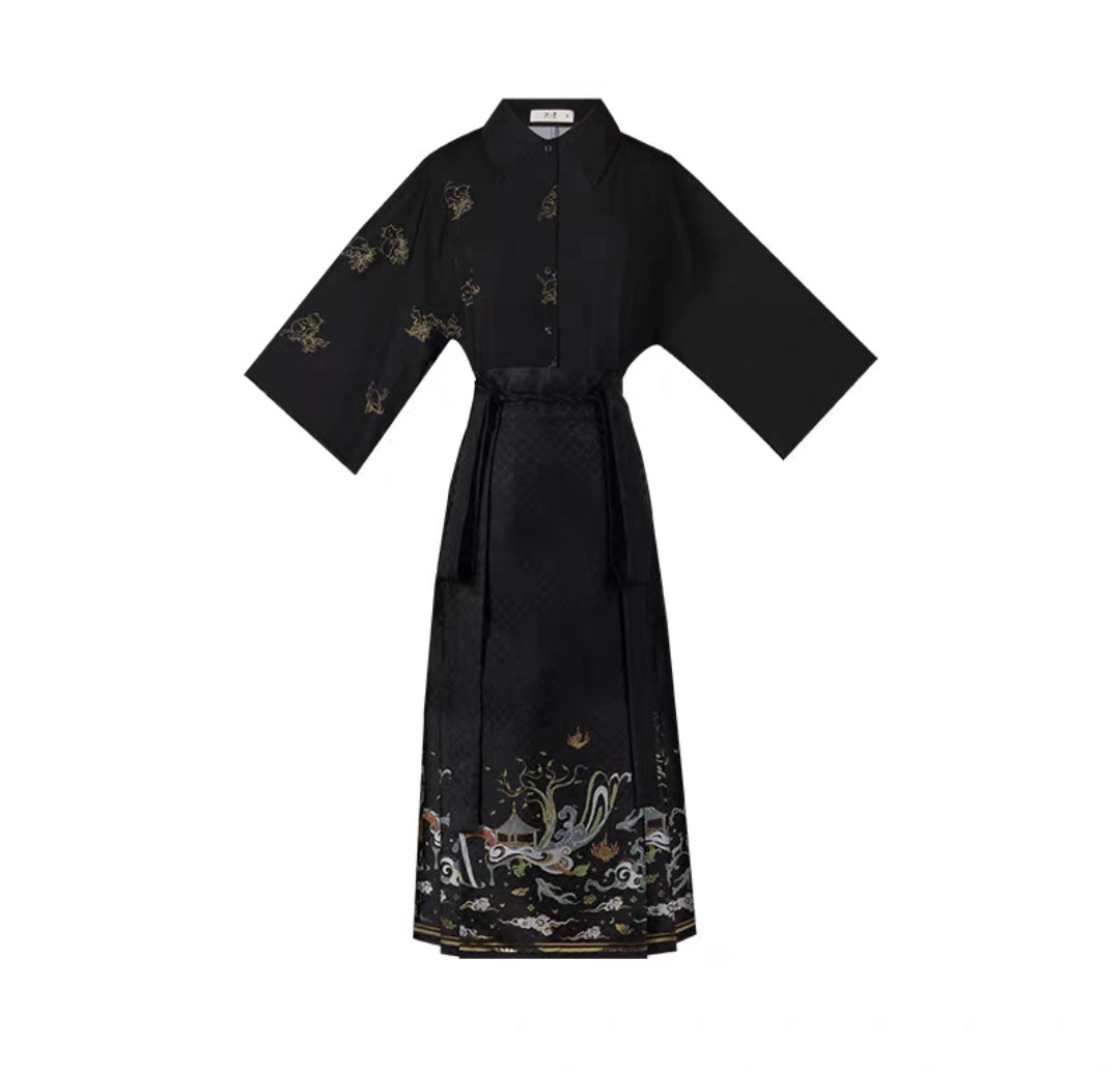 Black modern hanfu set| Ma mian qun|Ming dynasty - Yandan_hanfu_china