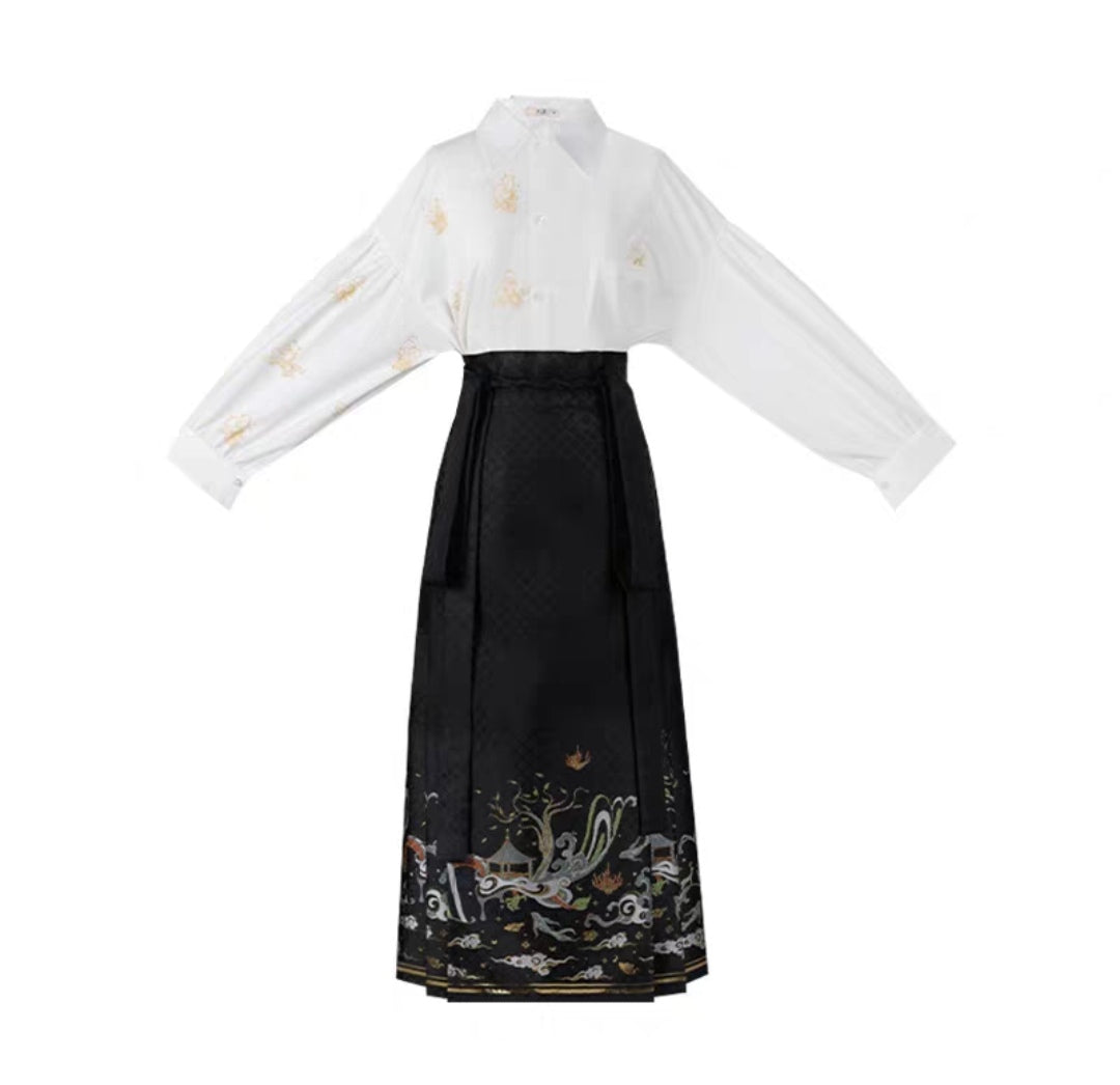 Black modern hanfu set| Ma mian qun|Ming dynasty - Yandan_hanfu_china
