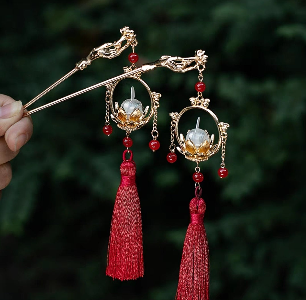 Lotus Shinning tassel hairpin - Yandan_hanfu_china
