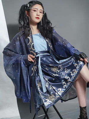 Blue modern hanfu set Yandan_hanfu_china 