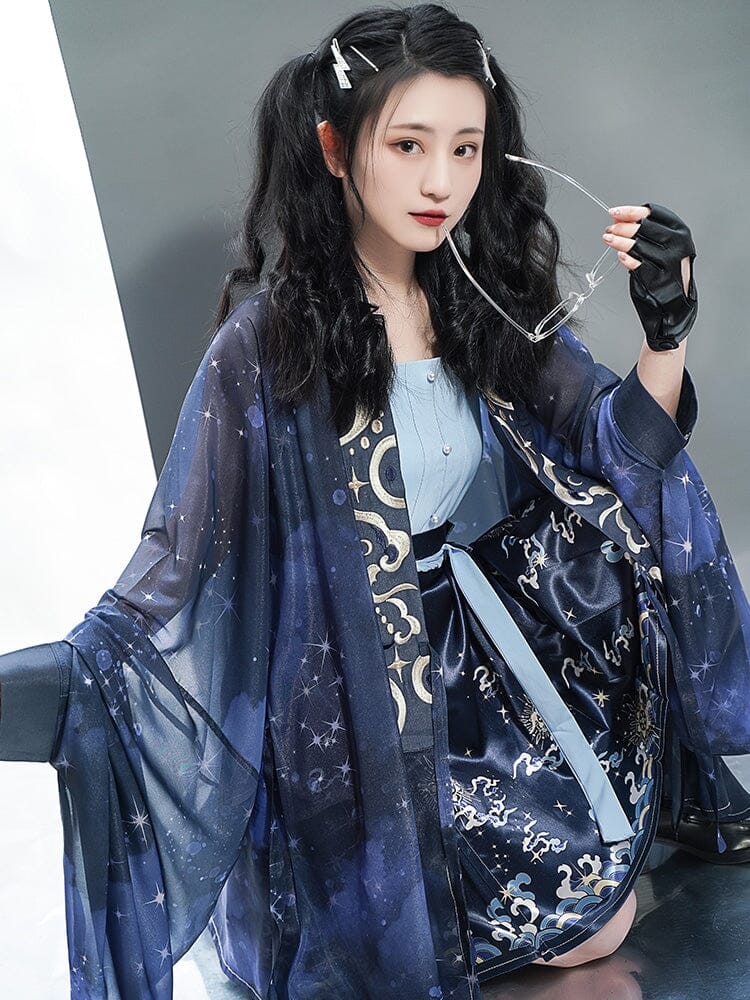 Blue modern hanfu set Yandan_hanfu_china 