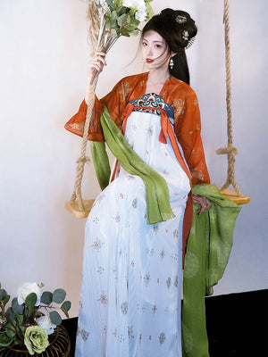 Featuring a diverse collection of Hanfu styles, this display presents a blend of traditional and modern elements, from the intricate embroidery of classic Hanfu to contemporary menswear. The assortment includes authentic Tang Dynasty dresses and detailed Ming Dynasty Hanfu, alongside luxurious royal attire and scholar officials' outfits. With a special emphasis on men's Hanfu, the exhibit highlights the rich cultural tapestry of traditional Asian clothing and modern, Asian-inspired fashion