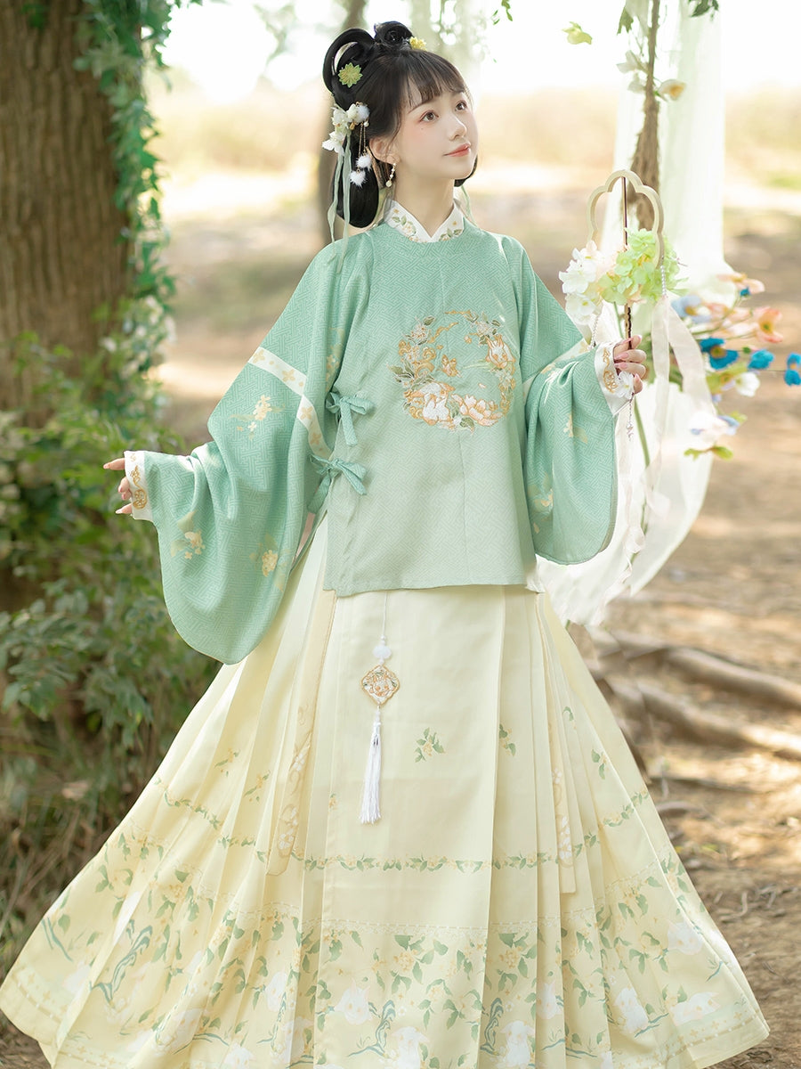 An imperial Chinese scholar official robed in elaborately decorated royal Ming dynasty Hanfu with rich embroidered patterns and angular motifs, wearing a traditional mandarin hat topped with a large red tassel, representing traditional East Asian court clothing during the height of imperial China