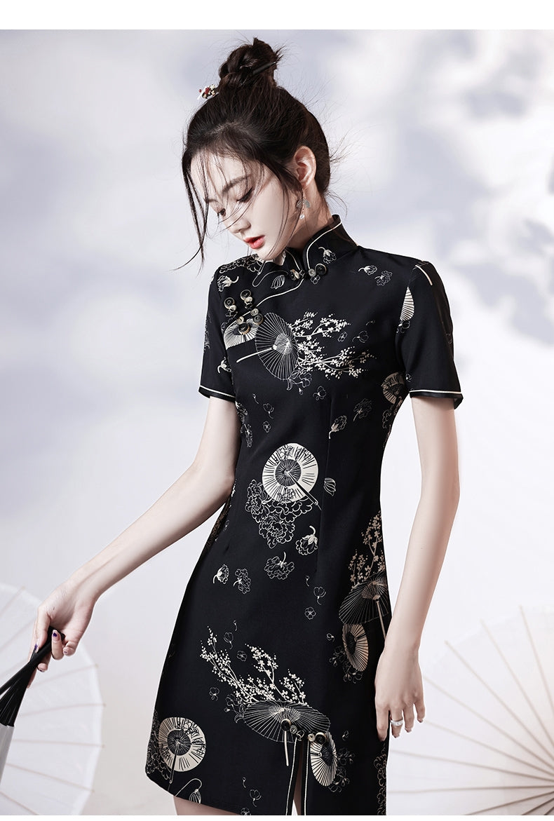 Modern Chinese Style Dress Black Short Sexy Qipao Dress Women - Hanfumodern