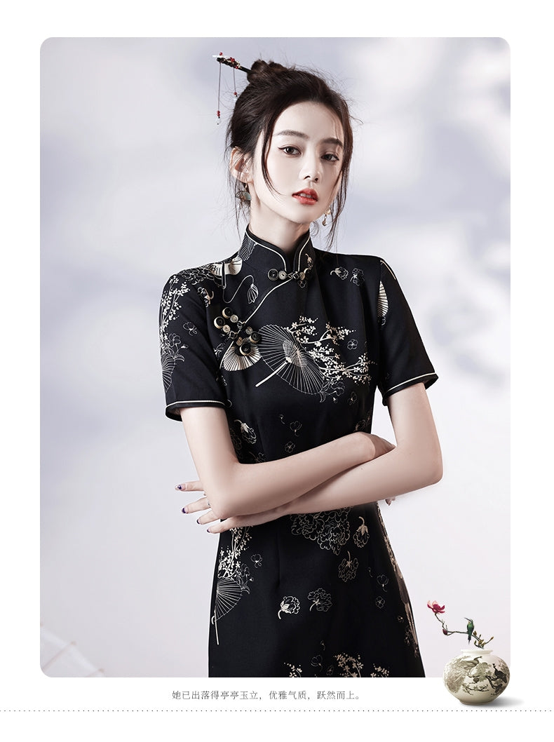 Black qipao dress hotsell