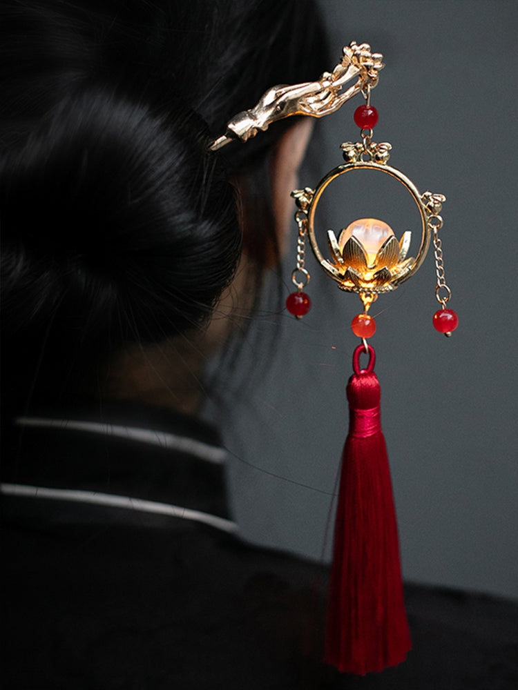 Lotus Shinning tassel hairpin - Yandan_hanfu_china