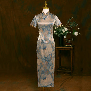 Blue | Qipao Featuring an elegant display of an array of items including a Green Qipao dress, a modern Qipao shirt and a sexy Cheongsam, this collection presents a blend of traditional and modern styles. The modern Cheongsam dress, along with the Cheongsam modern top, redefines traditional aesthetics with a contemporary twist. Adding an element of allure is the sexy Cheongsam lingerie, complemented by a Cheongsam shirt in comfortable fabric.