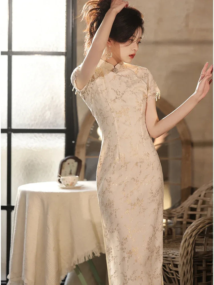 White Qipao Dress L White Qipao Dress L