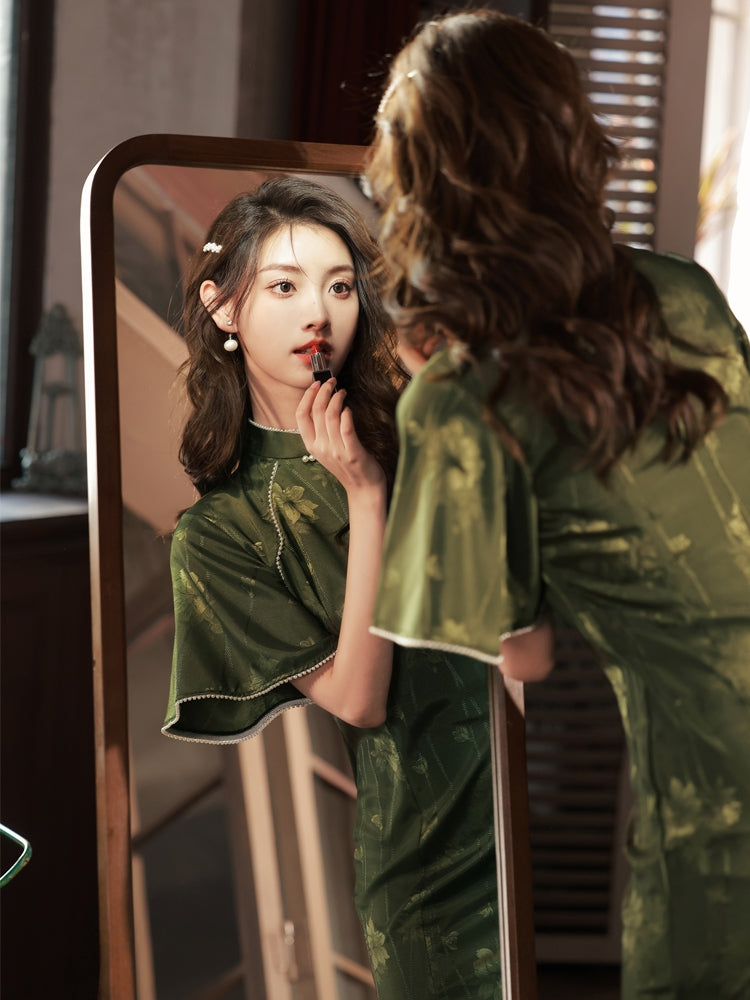 Featuring an elegant display of an array of items including a Green Qipao dress, a modern Qipao shirt and a sexy Cheongsam, this collection presents a blend of traditional and modern styles. The modern Cheongsam dress, along with the Cheongsam modern top, redefines traditional aesthetics with a contemporary twist. Adding an element of allure is the sexy Cheongsam lingerie, complemented by a green Cheongsam shirt in comfortable fabric.