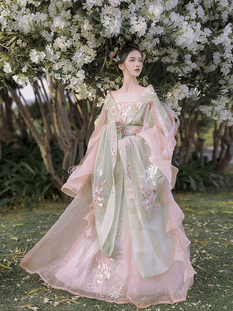 Wei Jin Dynasty Blue Green Pink Traditional Hanfu