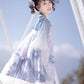 Blue Modern Hanfu meets Lolita fashion in this stunning ensemble. The dress features a blue floral print on a flowy, A-line silhouette with a cinched waist and puffy sleeves. The dress is paired with a matching headband and lace-up boots, creating a unique and playful look that combines traditional Hanfu elements with a modern Lolita twist.
