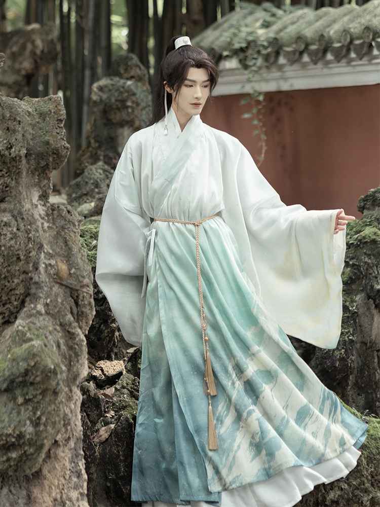 White Hanfu men's Hanfu, from traditional Chinese menswear to modern from Tang Dynasty traditional attire to Ming and Song Dynasty inspired Hanfu. Items such as scholar official Hanfu hats, Chinese court official attire, and royal traditional dress are prominently featured. This display also offers a glimpse into the evolution of Asian clothing, presenting pieces like casual Hanfu and Asian-inspired outfits.Hanfu patterns contributes to the journey through the history of male Chinese and Asian fashion