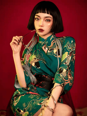 Featuring an elegant display of an array of items including a Green Qipao dress, a modern Qipao shirt and a sexy Cheongsam, this collection presents a blend of traditional and modern styles. The modern Cheongsam dress, along with the Cheongsam modern top, redefines traditional aesthetics with a contemporary twist. Adding an element of allure is the sexy Cheongsam lingerie, complemented by a Cheongsam shirt in comfortable fabric.