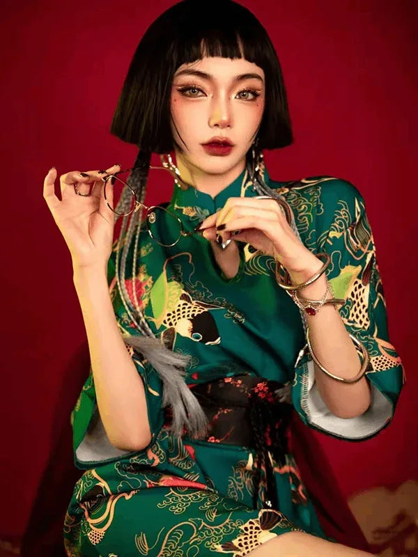 Green Mini Qipao/Cheongsam Dress S Green Mini Qipao/Cheongsam Dress S