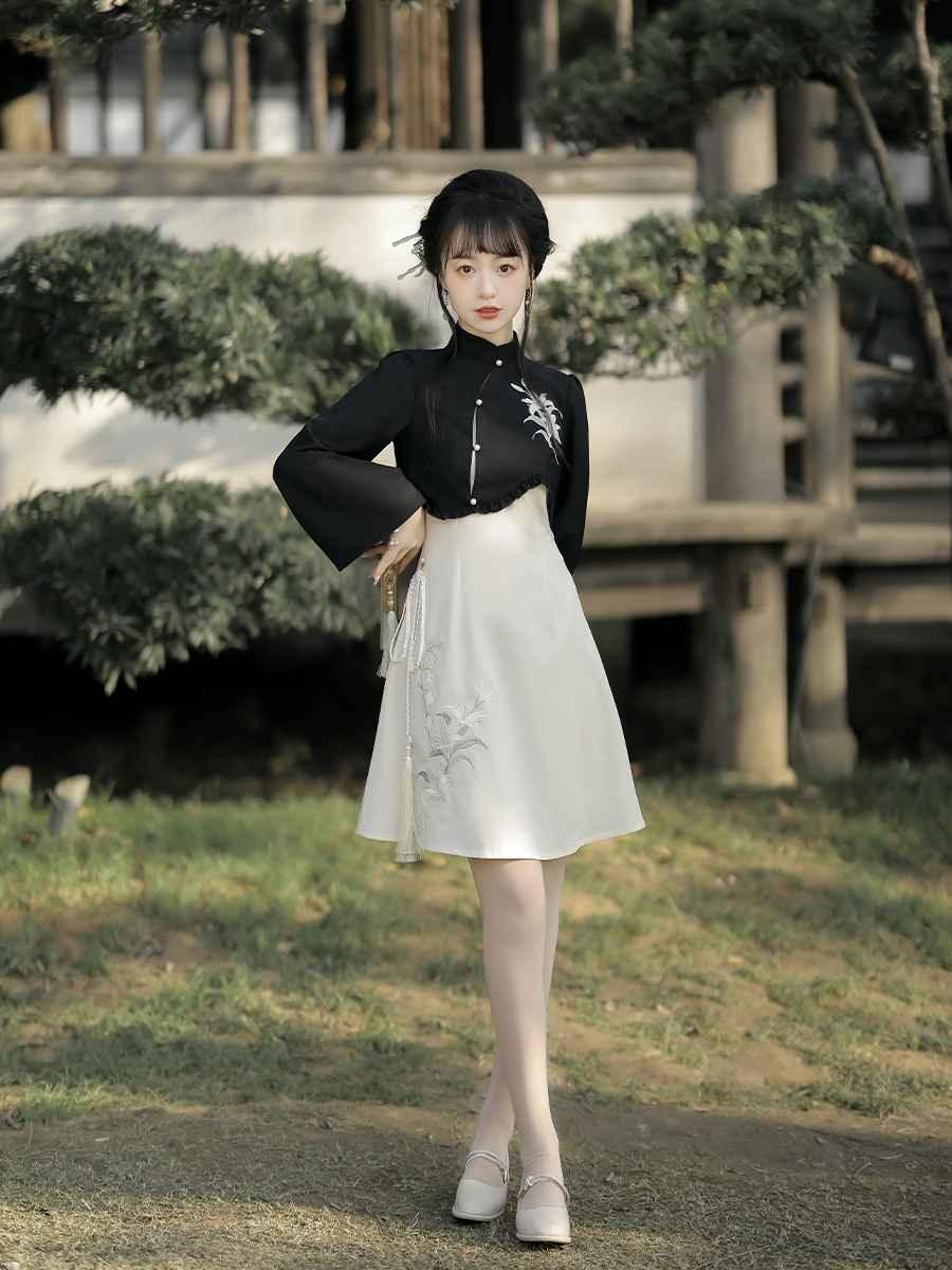 Black Modern Chinese Dress | Modern Chinese Clothing for Women L Black Modern Chinese Dress | Modern Chinese Clothing for Women L