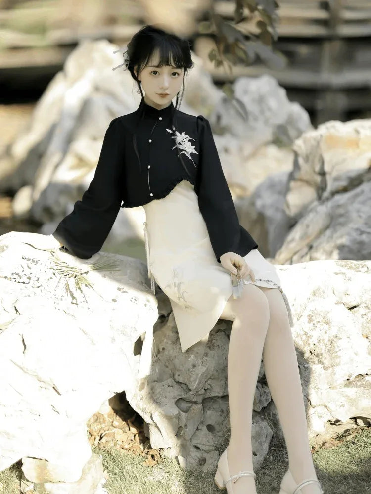 Black Modern Chinese Dress | Modern Chinese Clothing for Women L Black Modern Chinese Dress | Modern Chinese Clothing for Women L
