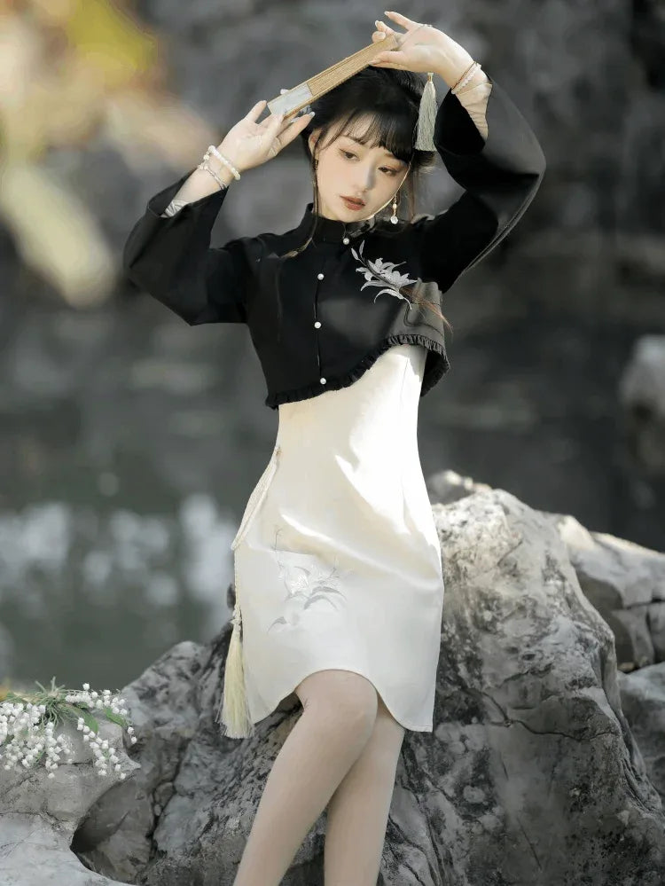 Black Modern Chinese Dress | Modern Chinese Clothing for Women L Black Modern Chinese Dress | Modern Chinese Clothing for Women L